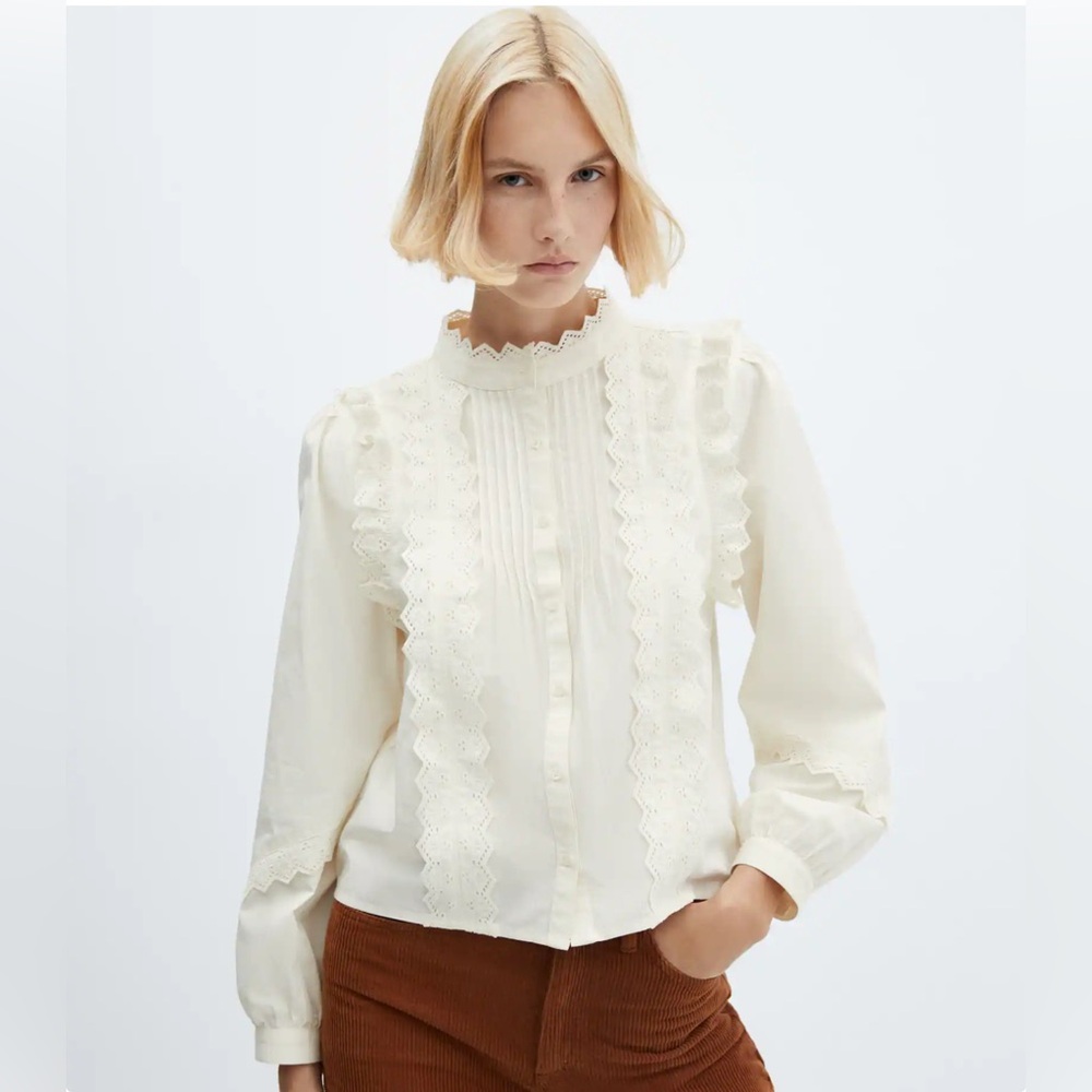MANGO COTTON BLOUSE WITH RUFFLE DETAIL
